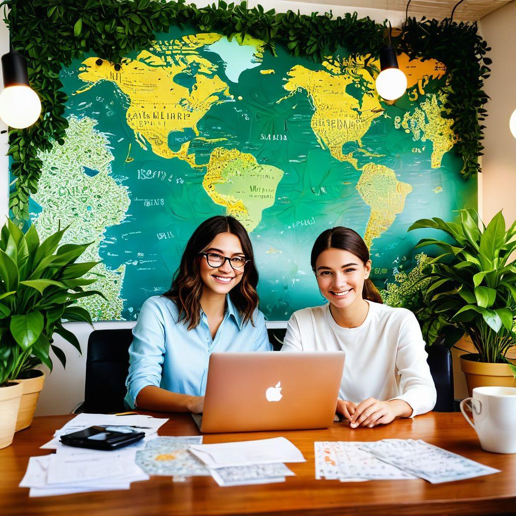 A person sitting at a desk with a laptop, happily discovering financial rewards from reading emails, surrounded by floating dollar signs and envelopes. The scene includes a bright and inviting workspace with plants and a coffee cup. A digital world map in the background symbolizes global reach. Soft lighting and an optimistic atmosphere. super-realistic. vibrant colors. 3D.